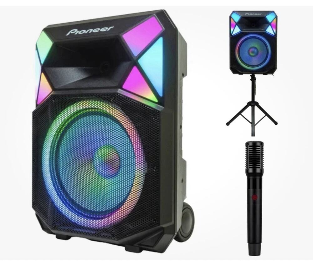 Pioneer PSX615 700W 15” Party Speaker Auracast & Lights w/ Wireless Mic & Stand